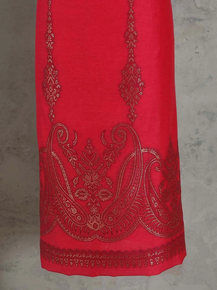 ImageNerina Paisley Silk Linen Unstitched Suit – Gold Vermillion