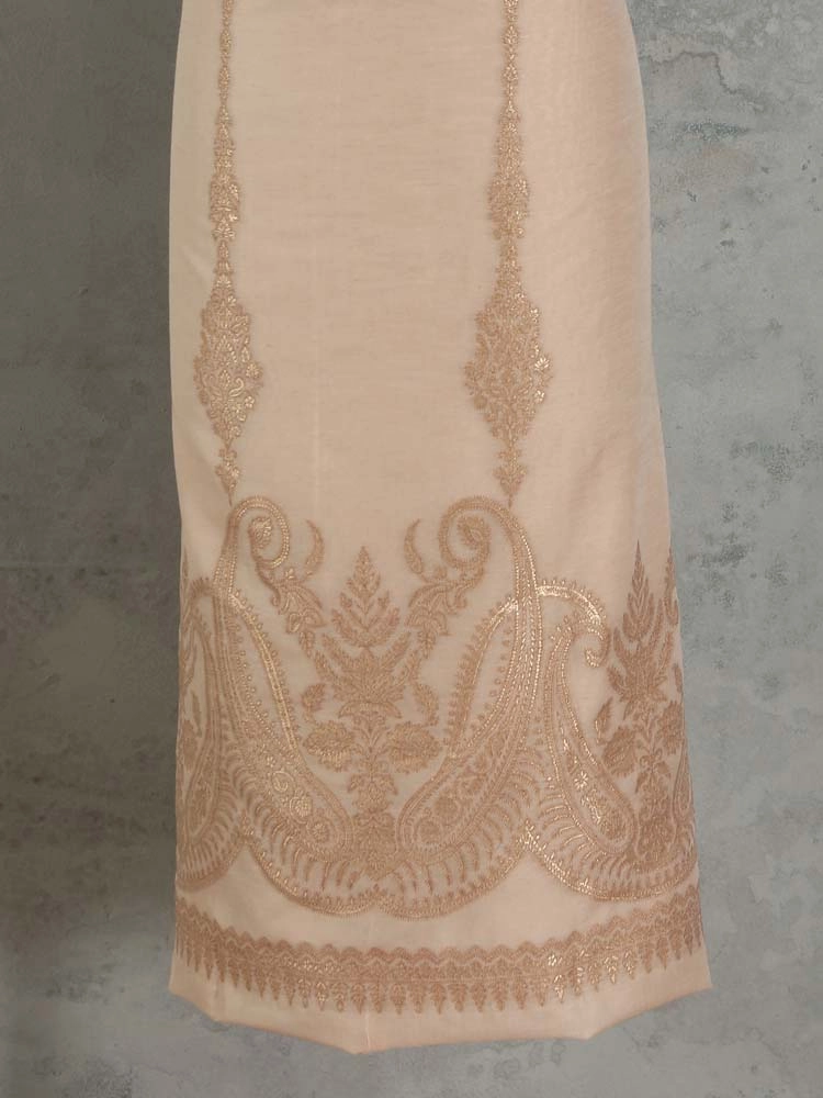 ImageNerina Paisley Silk Linen Unstitched Suit – Ecru Gold