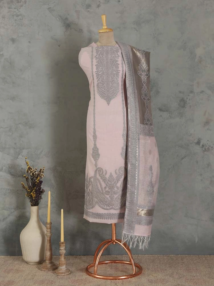 ImageNerina Paisley Silk Linen Unstitched Suit – Cameo Pink