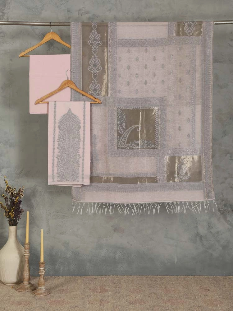 ImageNerina Paisley Silk Linen Unstitched Suit – Cameo Pink