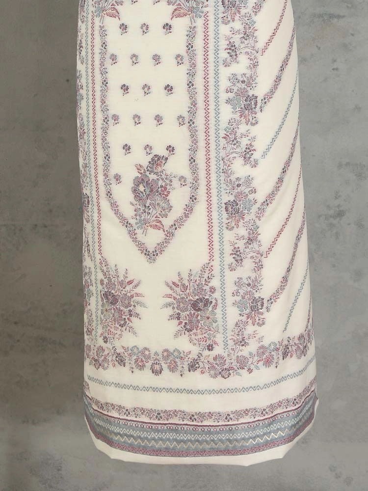 ImageGülendam Phool Silk Cotton Unstitched Suit – Antique White