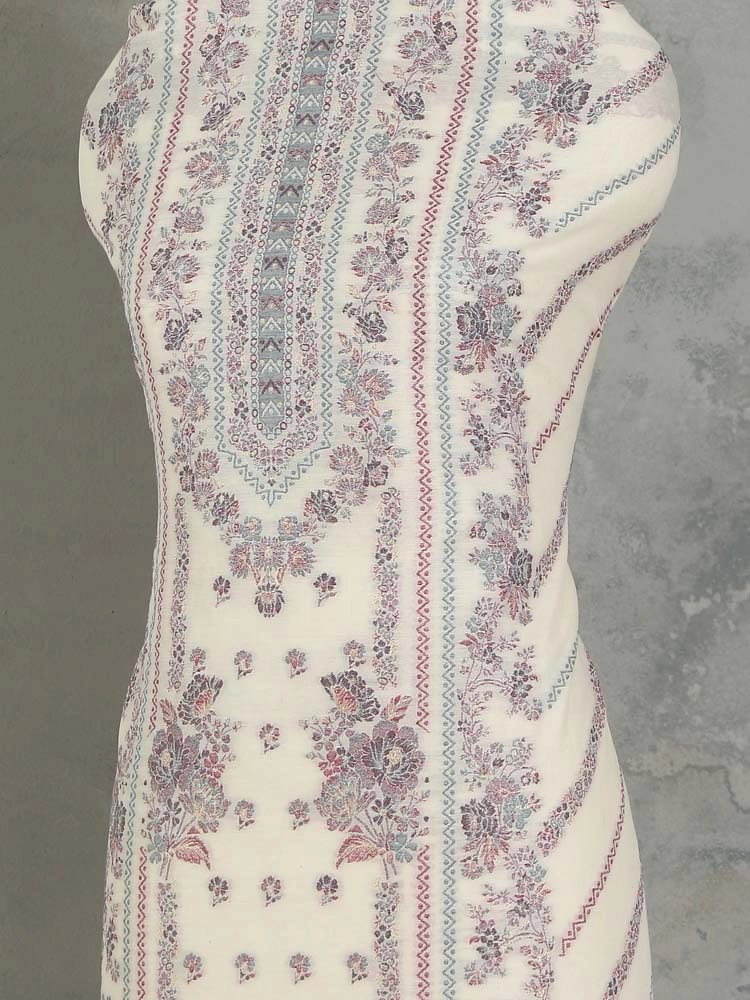 ImageGülendam Phool Silk Cotton Unstitched Suit – Antique White