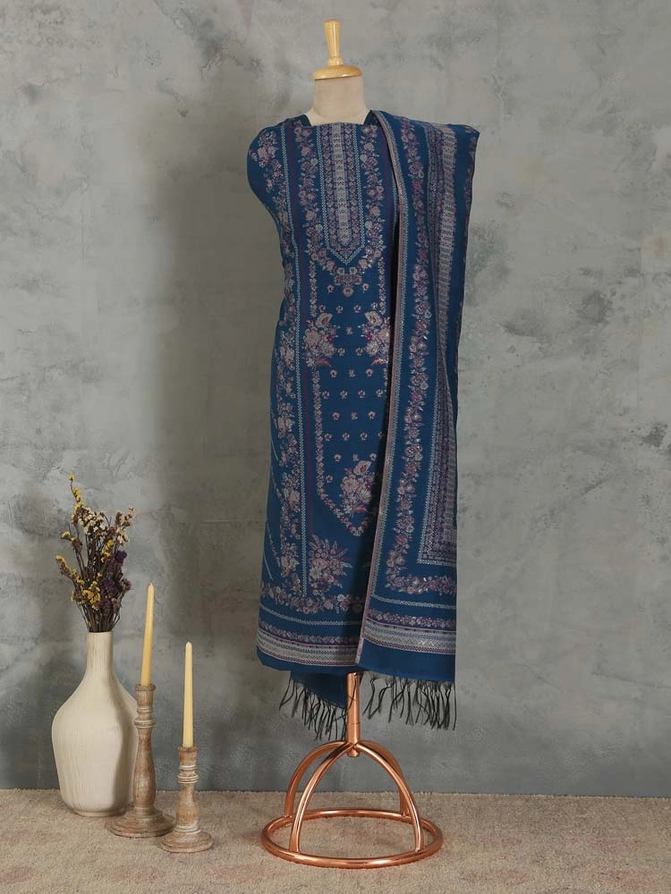ImageGülendam Phool Silk Cotton Unstitched Suit – Cobalt Blue