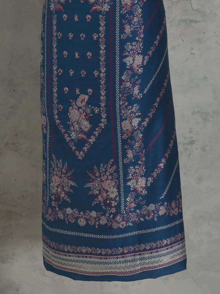ImageGülendam Phool Silk Cotton Unstitched Suit – Cobalt Blue