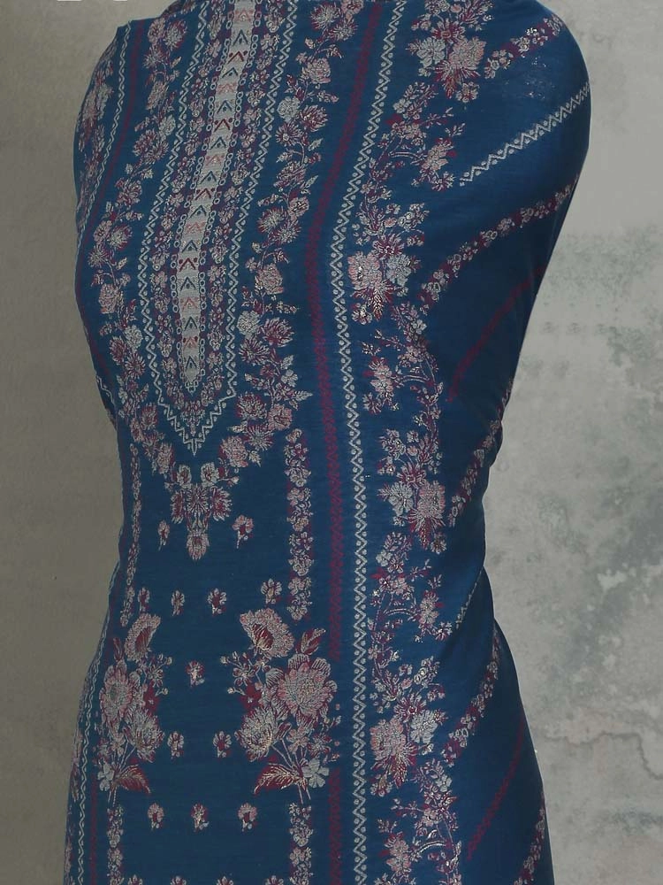 ImageGülendam Phool Silk Cotton Unstitched Suit – Cobalt Blue