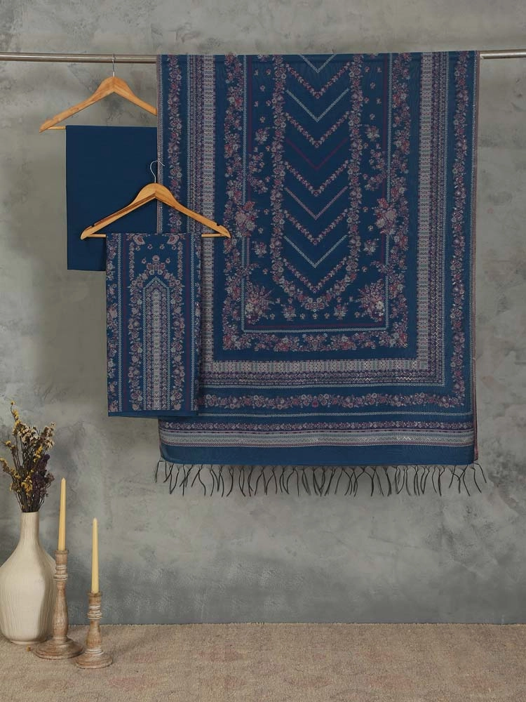 ImageGülendam Phool Silk Cotton Unstitched Suit – Cobalt Blue