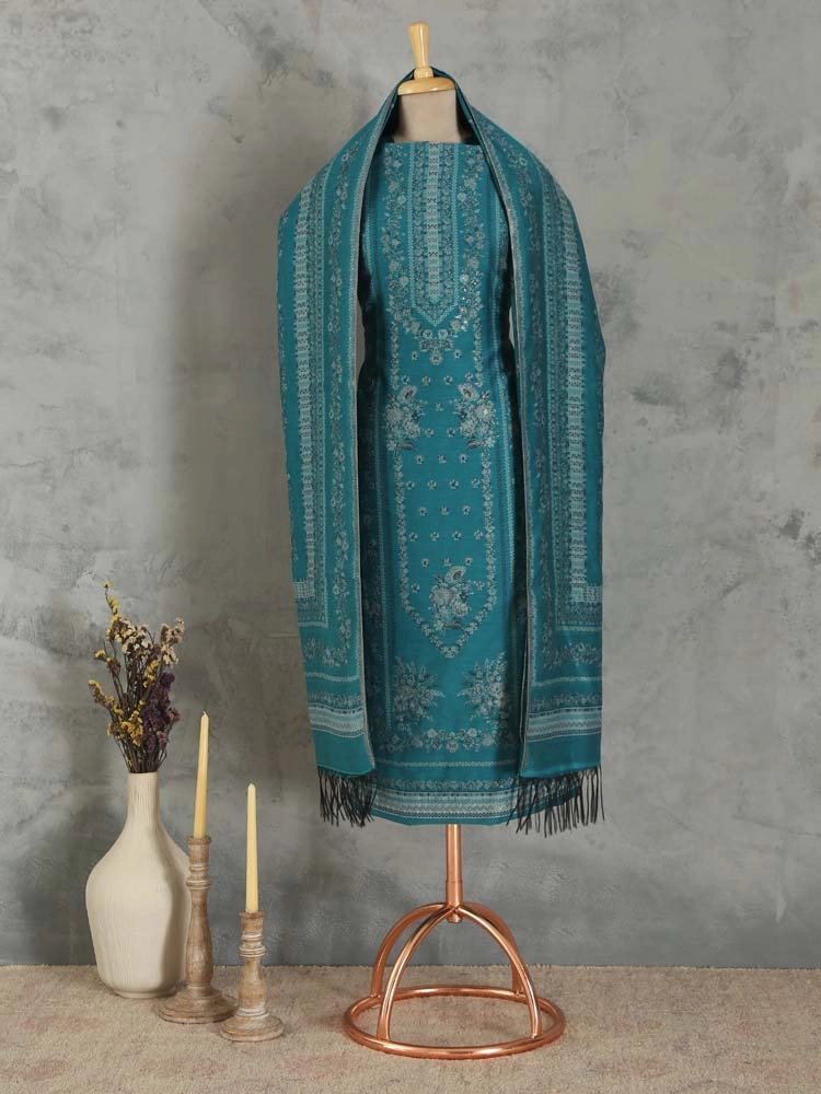 ImageGülendam Phool Silk Cotton Unstitched Suit – Seagreen