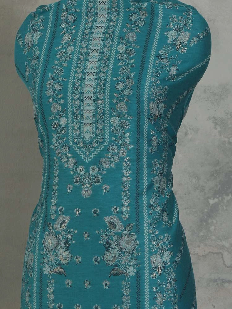 ImageGülendam Phool Silk Cotton Unstitched Suit – Seagreen