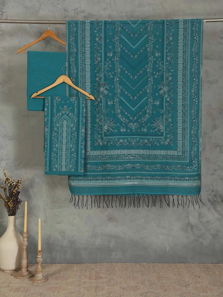ImageGülendam Phool Silk Cotton Unstitched Suit – Seagreen