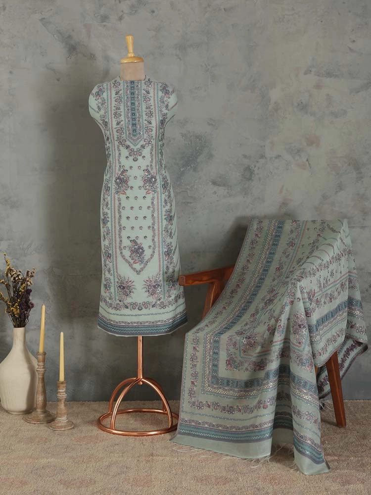 ImageGülendam Phool Silk Cotton Unstitched Suit – Pista Blue