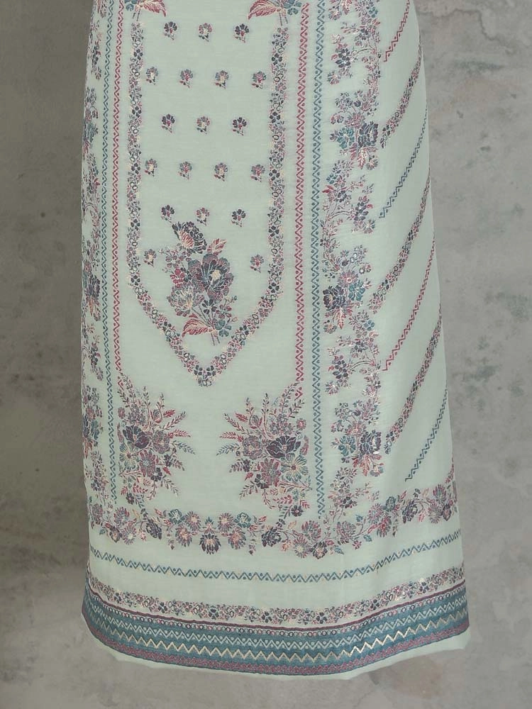 ImageGülendam Phool Silk Cotton Unstitched Suit – Pista Blue
