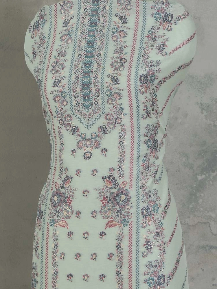 ImageGülendam Phool Silk Cotton Unstitched Suit – Pista Blue