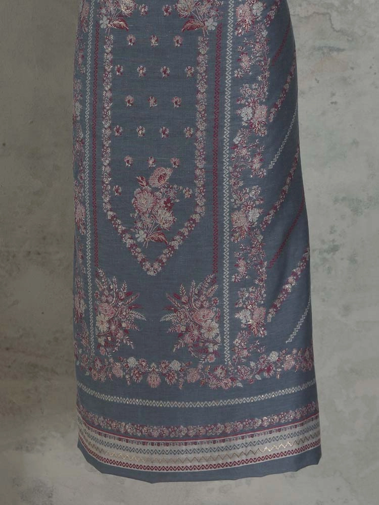 ImageGülendam Phool Silk Cotton Unstitched Suit – Lead Grey