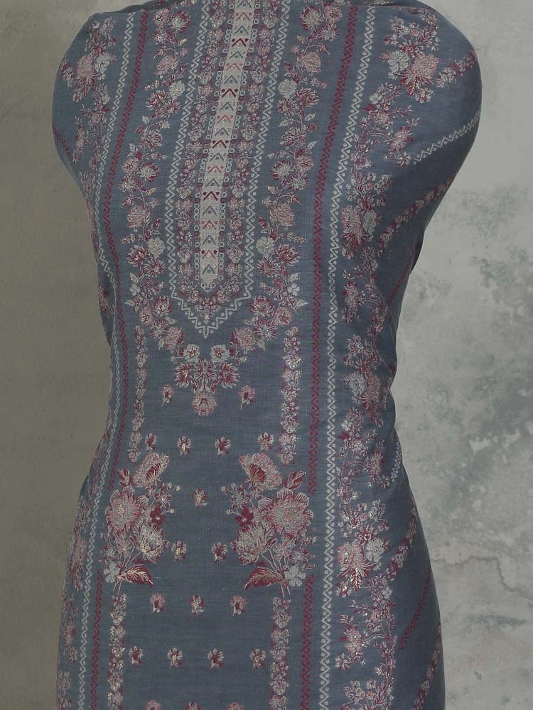ImageGülendam Phool Silk Cotton Unstitched Suit – Lead Grey