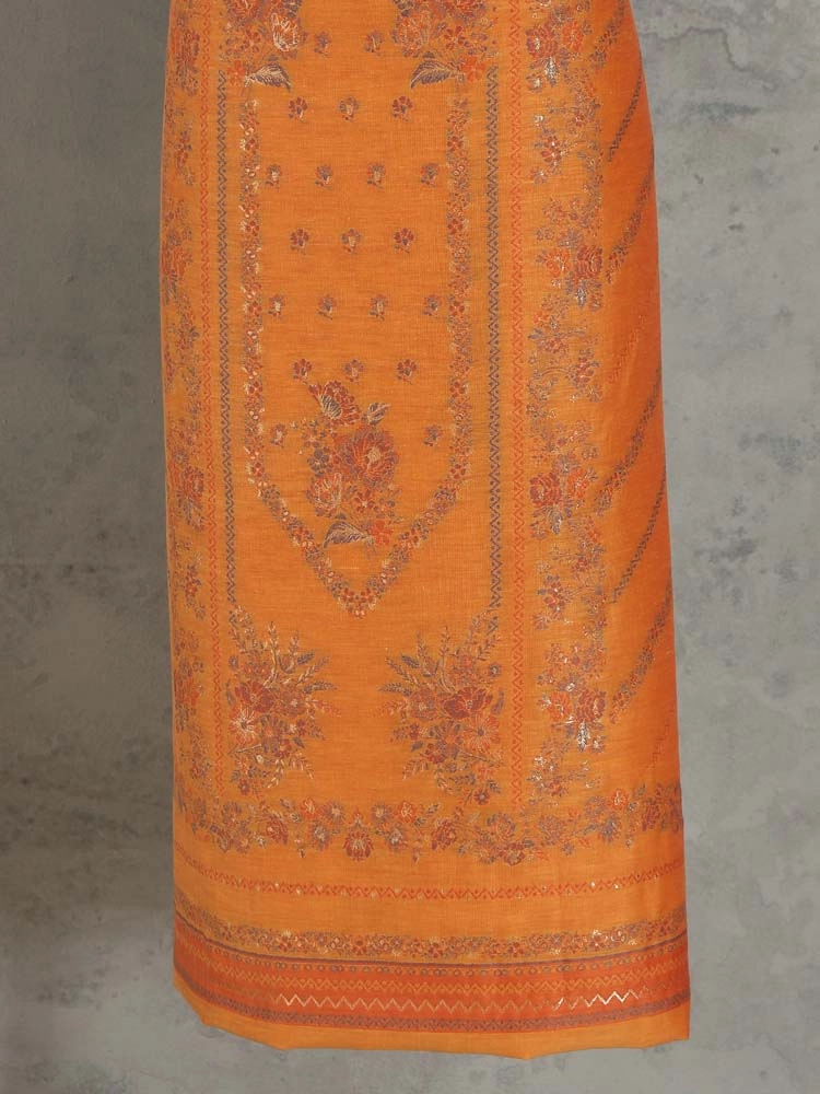 ImageGülendam Phool Silk Cotton Unstitched Suit – Mustard