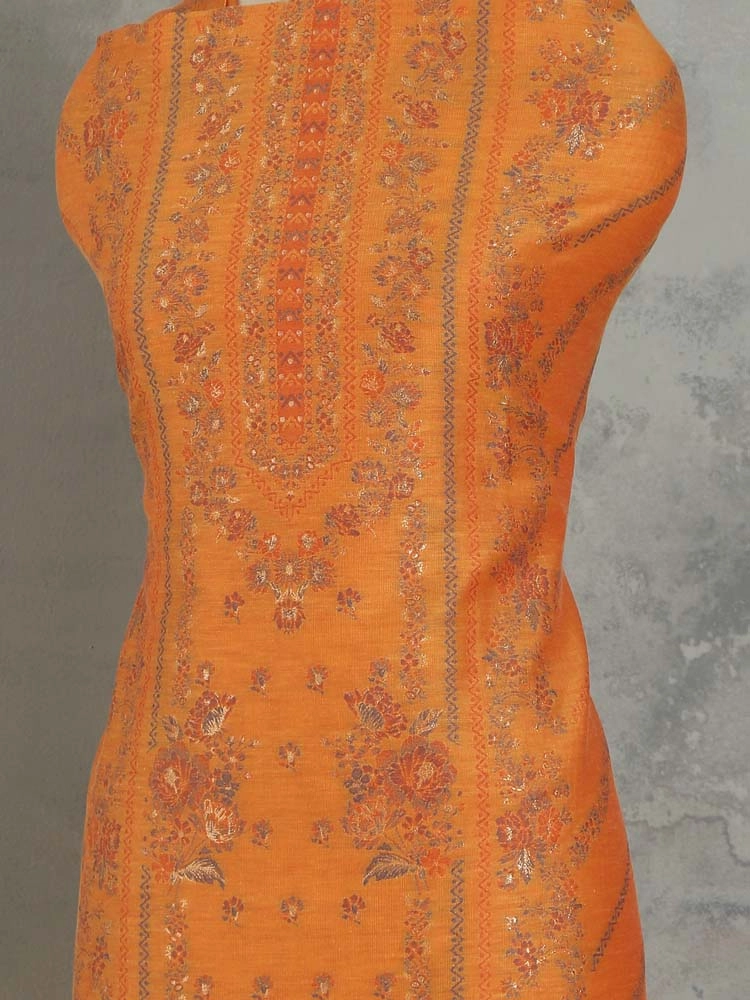 ImageGülendam Phool Silk Cotton Unstitched Suit – Mustard