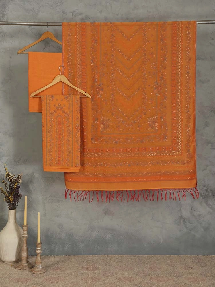 ImageGülendam Phool Silk Cotton Unstitched Suit – Mustard