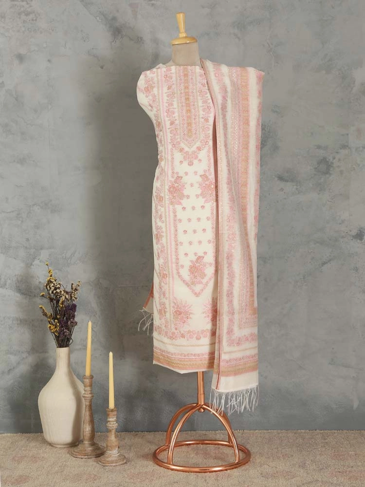 ImageGülendam Phool Silk Cotton Unstitched Suit – Elegant Offwhite