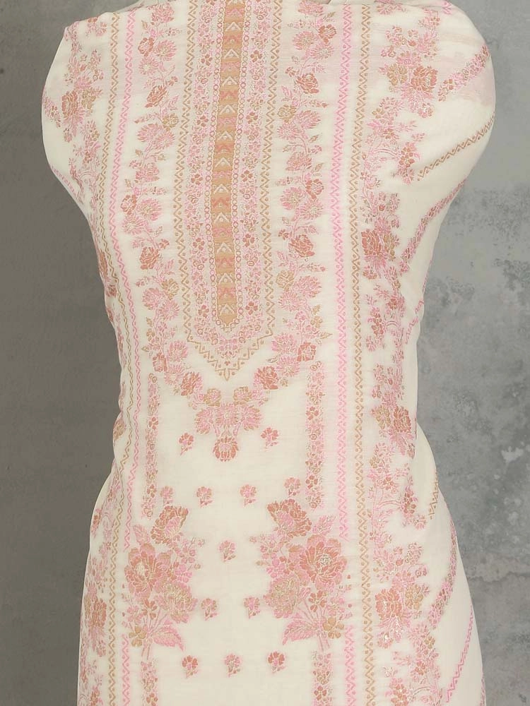 ImageGülendam Phool Silk Cotton Unstitched Suit – Elegant Offwhite