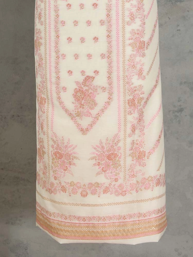 ImageGülendam Phool Silk Cotton Unstitched Suit – Elegant Offwhite