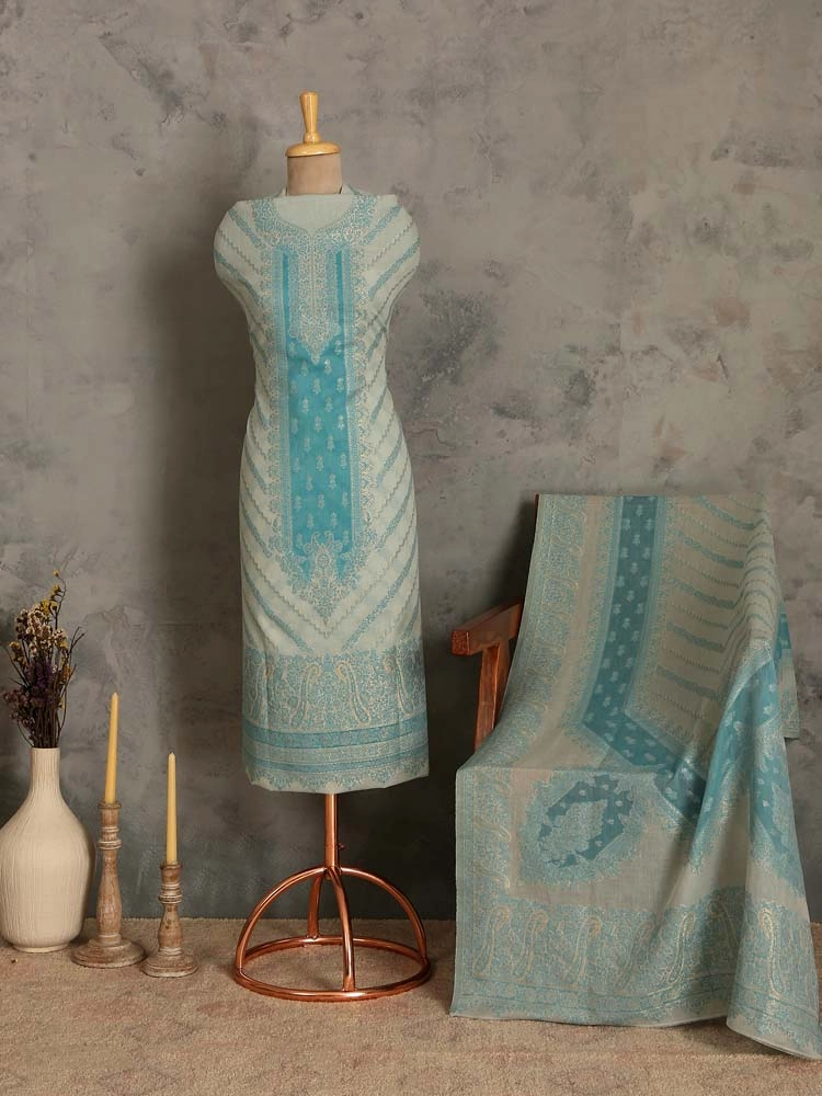 ImageNihan Paisley Cotton Unstitched Suit Set – Ivory, Blue