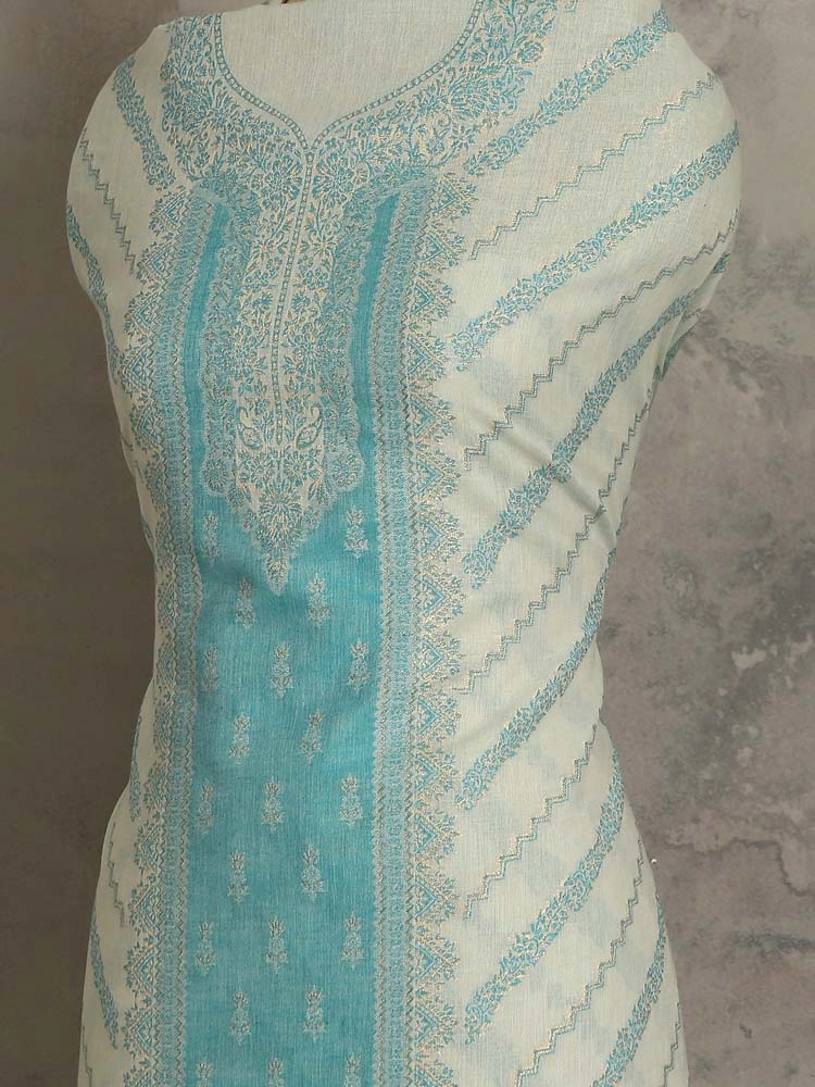 ImageNihan Paisley Cotton Unstitched Suit Set – Ivory, Blue