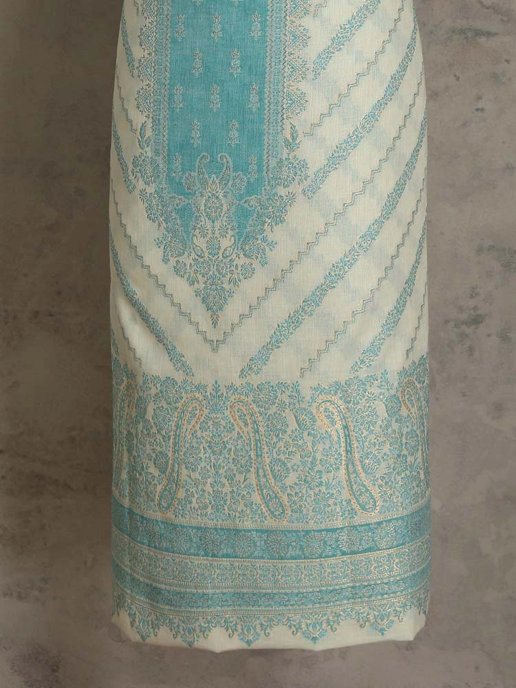 ImageNihan Paisley Cotton Unstitched Suit Set – Ivory, Blue